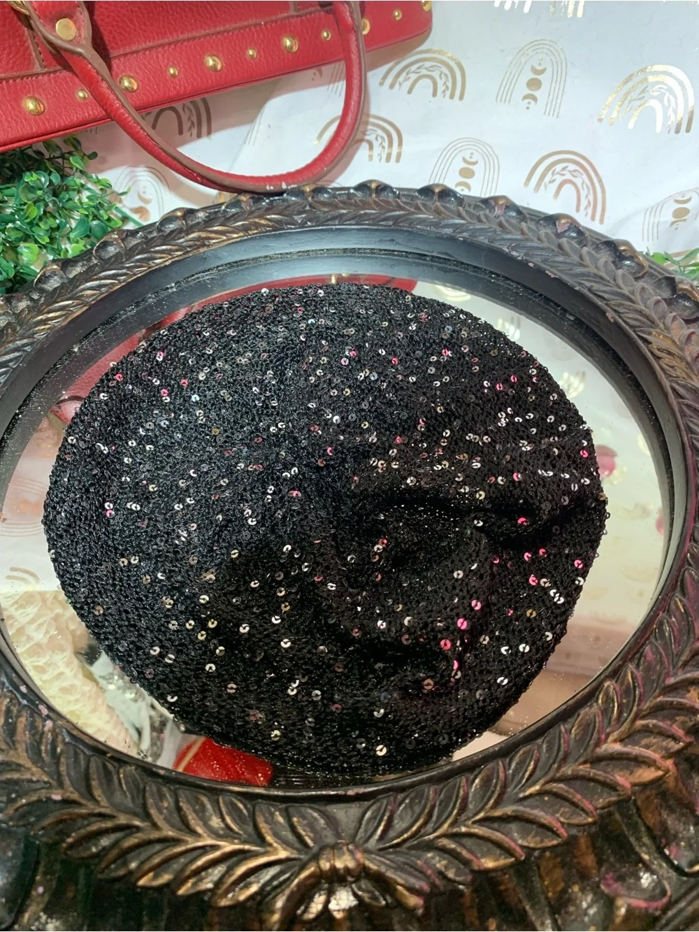 Black Sequin Knit Women’s Headband/beret- Stylish Sparkle